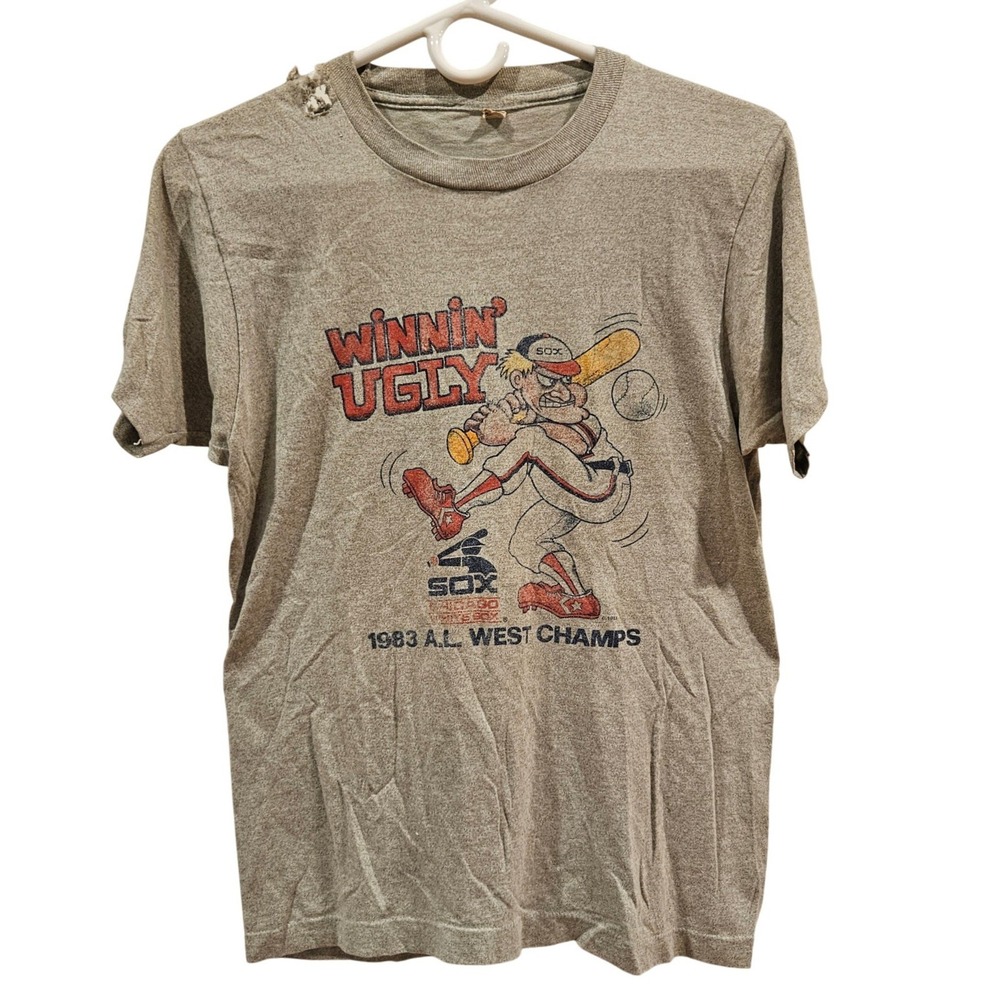 Vintage 1983 Chicago White Sox Winnin Ugly AL West Champs T-Shirt Gray Medium US